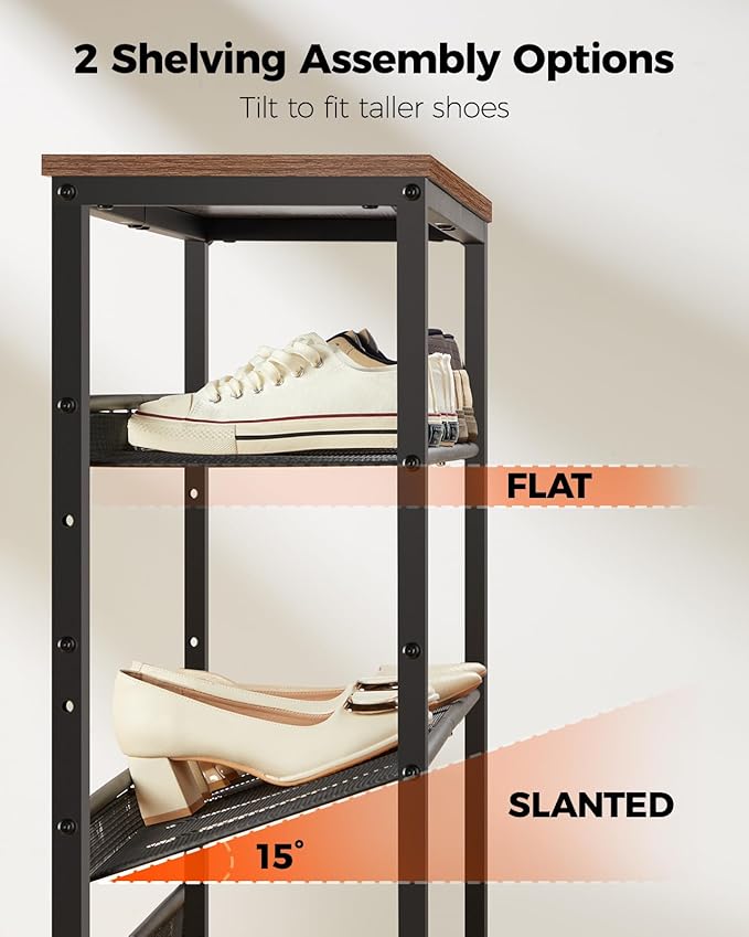 Pipishell 5-Tier Shoe Rack for Entryway and Small Spaces with Wooden Top & Metal Frames, Shoe Storage Organizer with Adjustable Storage Shelves, PISRB4