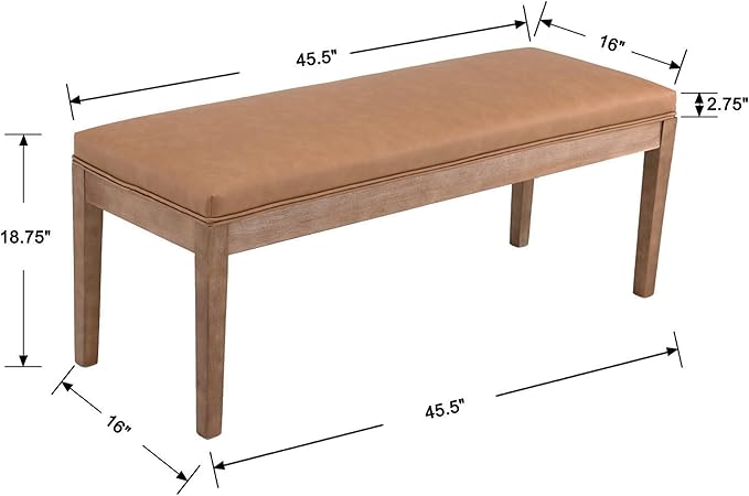 PU Leather Dining Bench Upholstered Entryway Bench Farmhouse Shoe Bench Seat Ottoman for Hallway Living Room Bedroom End of Bed Dining Room Kitchen, 45.5" Long, Brown