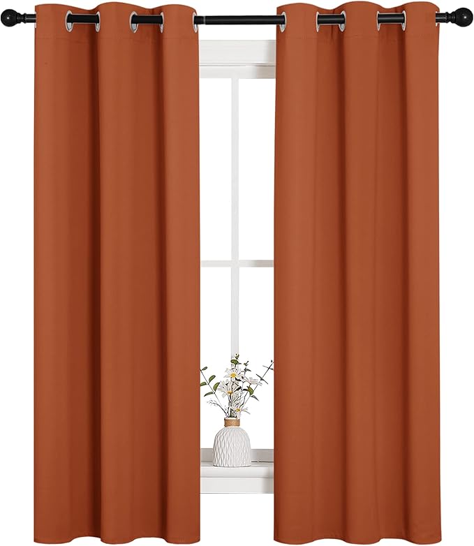 NICETOWN Halloween Blackout Curtain Panels for Girls Room, Nursery Essential Thermal Insulated Solid Grommet Top Blackout Drapes (Burnt Orange, 1 Pair, 34 x 63 Inch)