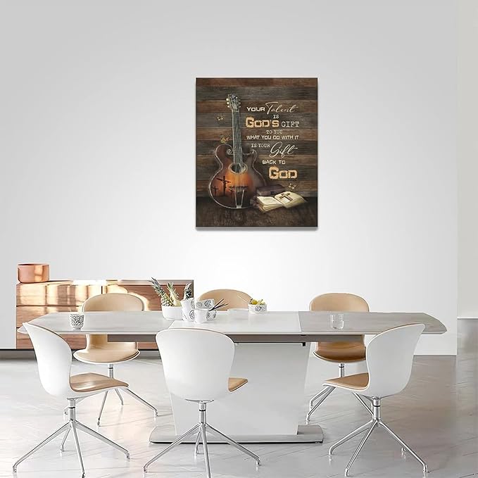 banonaty Christian Guitar Wall Art Rock Music Decor Musical Pictures Artwork Inspirational Quotes Canvas Prints Room For Studio Bedroom Living Bathroom Framed 16''x20''