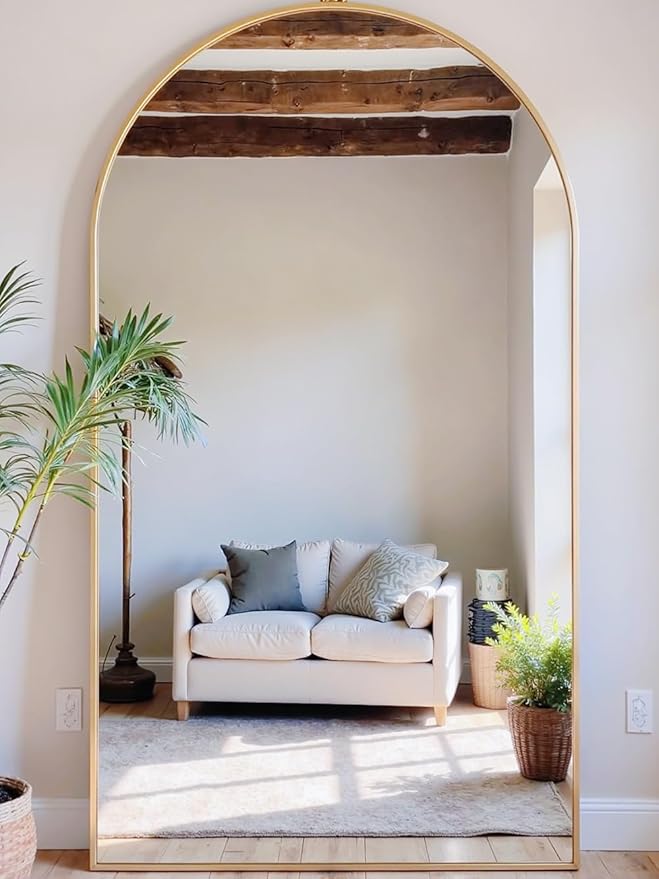 OGCAU Floor Full Length Mirror, 81"x41" Arched-Top Hanging or Leaning, Standing Mirror, Full Body Wall Mounted with Aluminum Frame for Living Room (Gold)