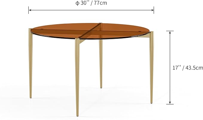 Shrine Round Tempered Glass Table, Gold Glass Coffee Table for Living Room, Circle Glass Top with Gold Metal Frame