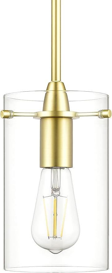 Satin Brass Pendant Lights Kitchen Island - Medium Clear Glass Pendant Light Fixture
