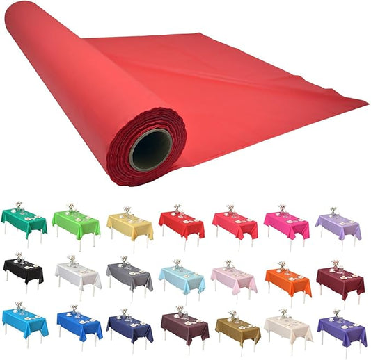 Craft And Party, Red Plastic Table Cover Roll - 40in X 100 feet Heavy Duty Plastic Banquet Table Cover Roll. (Red)