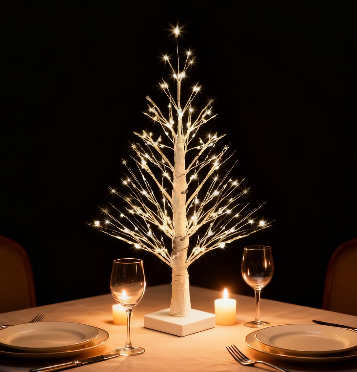 2FT Lighted Birch Tree with Warm LED Lights, Tabletop Christmas Tree, Mini Birch Tree with 218 LED Light, Battery & USB Powered Small Christmas Tree for Holiday Decoration