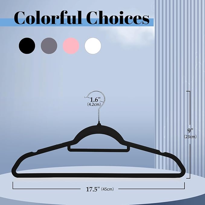 Smartor Black Velvet Hangers 60 Pack, Space Saving Clothes Hangers with Tie Bar, Non-Slip Felt Hanger with Shoulder Notches, Heavy Duty Suit Hanger for Coat, Shirt, Pants, Dress
