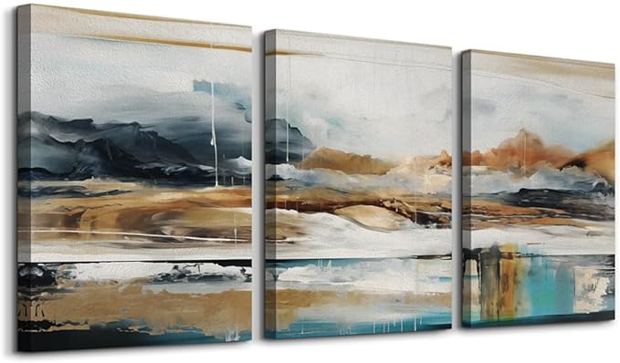 MHARTK66 Framed Canvas Wall Decor For Living Room Modern Bedroom Wall Art Abstract Ink Painting Canvas Prints for Home Decorations Ready to Hang Office Inspiration Posters Pictures Artworks 3 Piece