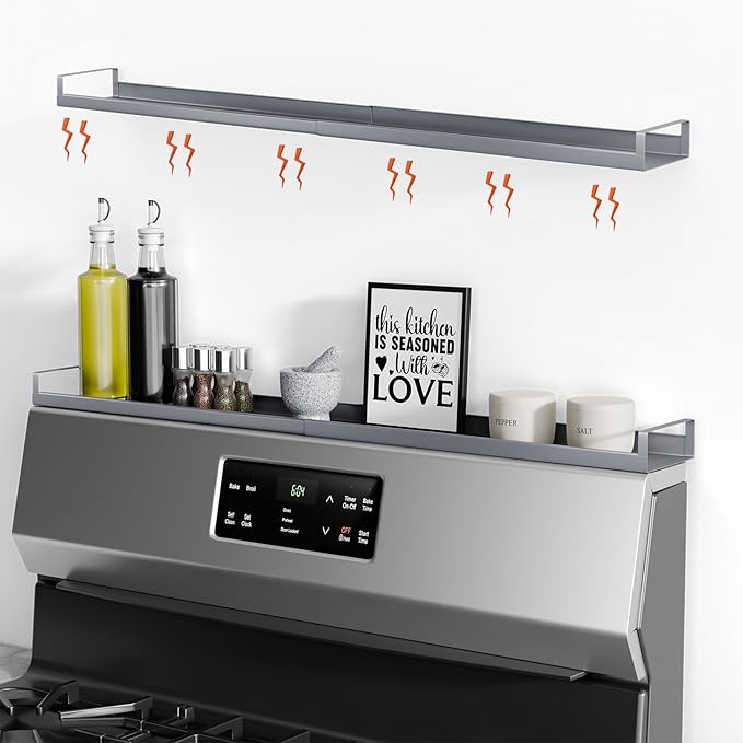 Bumusty 4X Strong Magnetic Rack for Stove Top, 30" Adjustable Oven Spice Rack, Seasoning Organizer Kitchen Shelves, Grey