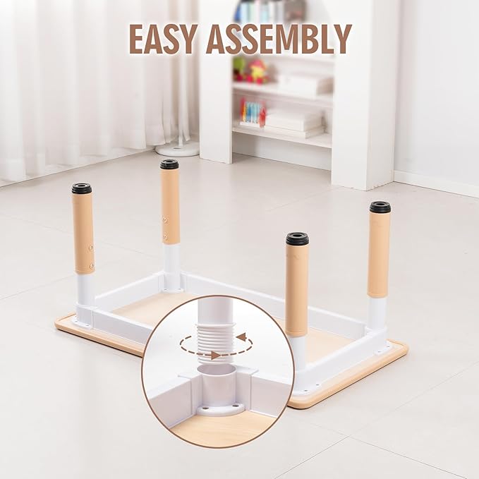 Unicoo Kids Table and Chairs Set, Height Adjustable Multi-Activity Preschool Table with Graffiti Desktop for Ages 2-8 Versatile Kids Tables for Play, Learning, and Creativity(Maple Top/Natural Border)