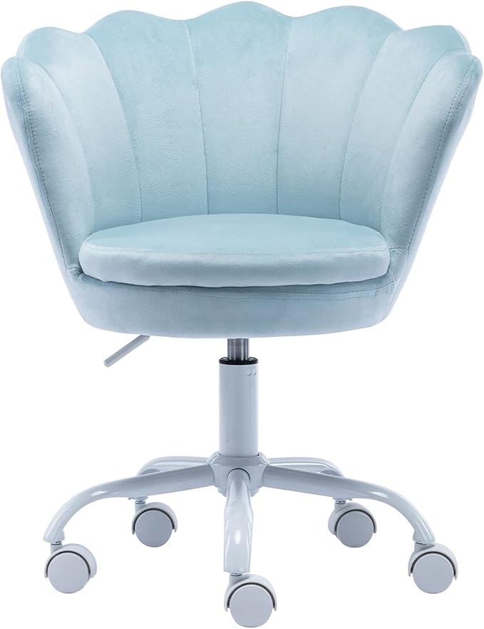 chairus Cute Kids Desk Chair Velvet Living Room Accent Armchair Upholstered Teens Vanity Chair with Seashell Back, Adjustable Swivel Children Study Chair for Computer Homework, Blue