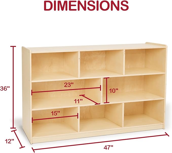 Monläurd® 100% Birch Cabinet, 8-Section Montessori Wooden Bookshelf & Storage Organizer, Toy Storage Cabinet for Kids, Daycare Furniture, Toddler Book Shelf for Playroom, Classroom and Nursery