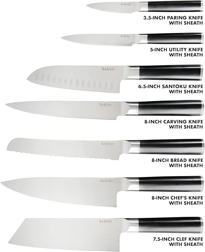 Babish High-Carbon 1.4116 German Steel 14 Piece Full Tang Forged Kitchen Knife Set W/Sheaths