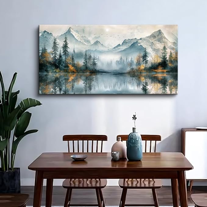 MHARTK66 Canvas Wall Art For Bedroom Framed Decorations For Living Room Modern Office Wall Decor Lake View Painting Forest Tree Landscape Wall Pictures Canvas Artworks Ready To Hang Home Decor