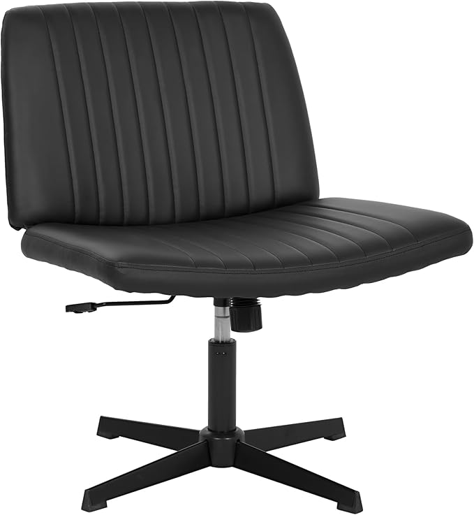 FDW Criss Cross Chair Armless Cross Legged Office Chair Adjustable Swivel Ergonomic Desk Chair No Wheels with Wide Seat Native Sponge Computer Task Vanity Chair for Home Office Dark Black