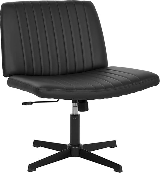 FDW Criss Cross Chair Armless Cross Legged Office Chair Adjustable Swivel Ergonomic Desk Chair No Wheels with Wide Seat Native Sponge Computer Task Vanity Chair for Home Office Dark Black
