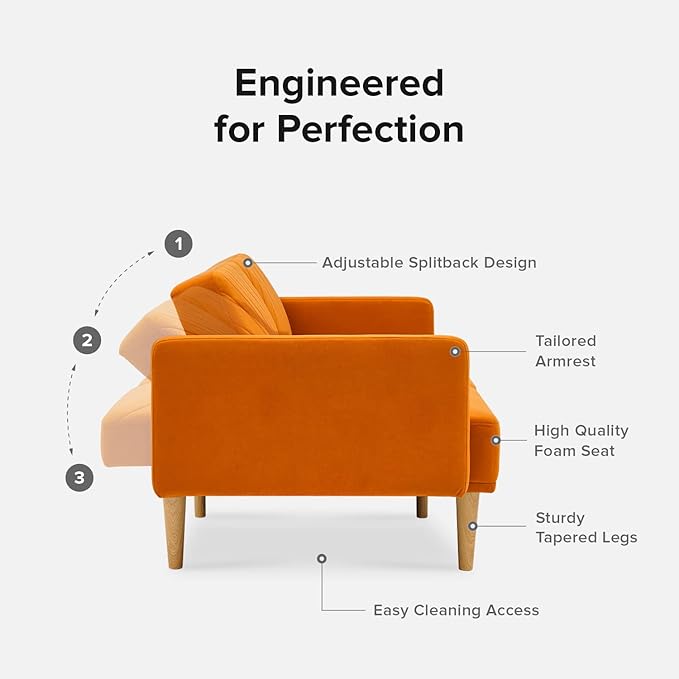 mopio 76.8" Futon Sofa Bed, Small Couch, Sleeper, Loveseat, Mid Century Modern Futon Couch, Sofa Cama, Couches for Living Room (Apricot Velvet)