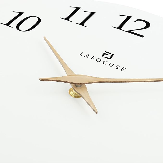 Lafocuse 12 Inch Silent White Wall Clock Battery Operated for Living Room Decor, Simple Minimalist Wooden Wall Clock for Kitchen Bedroom Office