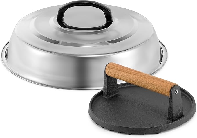 BBQ Accessories 12 Inch Round Stainless Steel Basting Cover - Cheese Melting Dome Round Cast Iron Grill Press Kit for Hamburger Bacon Steak, Best fits for Blackstone Camp Chef Flat Top Griddle Grill