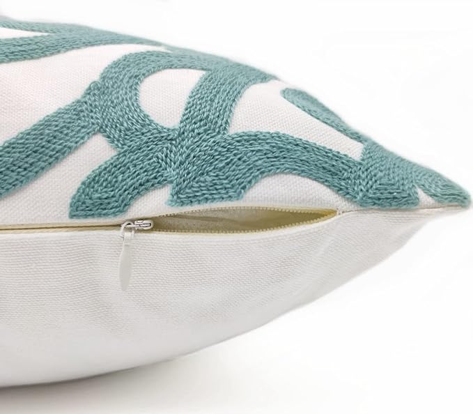 Alysheer Embroidered Decorative Throw Pillow Cover 20"x 20", Boho Mandala Modern Thick Embroidery Pattern, Durable Cotton Canvas Soft Cushion Case for Sofa Couch Bed Living Room (Dusty Aqua Blue)