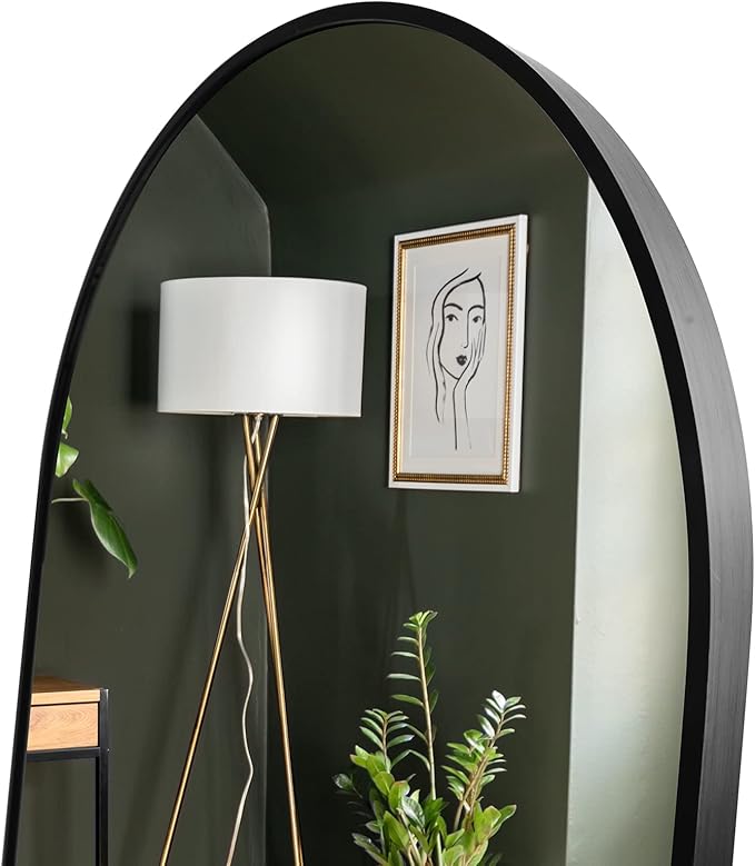 Koonmi Arched Full Length Mirror, 64"x21" Black Standing Hanging or Leaning Full Body Mirror with Aluminum Alloy Frame for Living Room and Bedroom