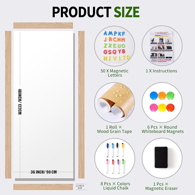 Magnetic Dry Erase Whiteboard Paper 48 x 36 Inch, Self Adhesive White Board Sticker for Wall, Peel and Stick Wallpaper With 50 Magnetic Letters