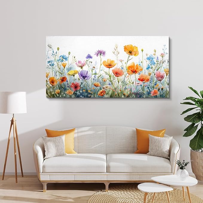 Wapluam Vintage Wildflower Canvas Prints Painting Large Wall Decor For Living Room Wall Art For Bedroom Office Decoration Flowers Pictures Artworks Ready To Hang Modern Aesthetic Framed Home Decor