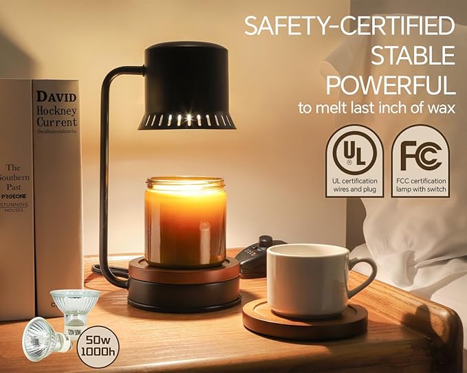 Candle Warmer Lamp with Timer 50W Dimmable Warming Light for Jar Candles Adjustable with Coasters Modern Metal Black Wax Melt Lamp Housewarming Gift Ideas Zen SPA Yoga Gift for Women Mother Birthday