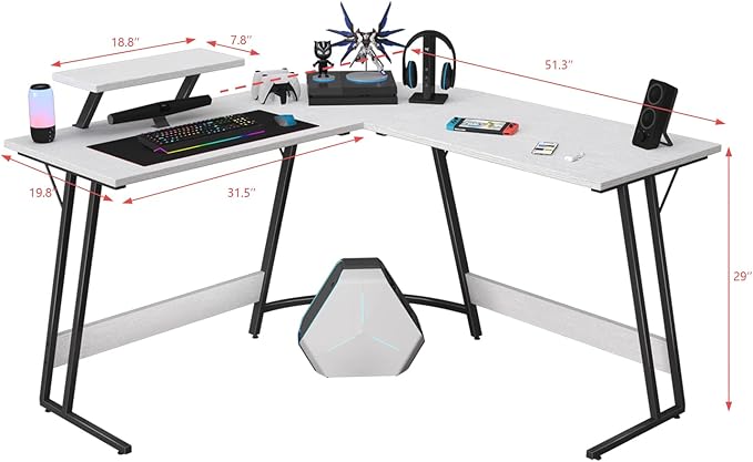 Homall L Shaped Gaming Desk Computer Corner Desk PC Gaming Desk Table with Large Monitor Riser Stand for Home Office Sturdy Writing Workstation (Classical White, 51 Inch)