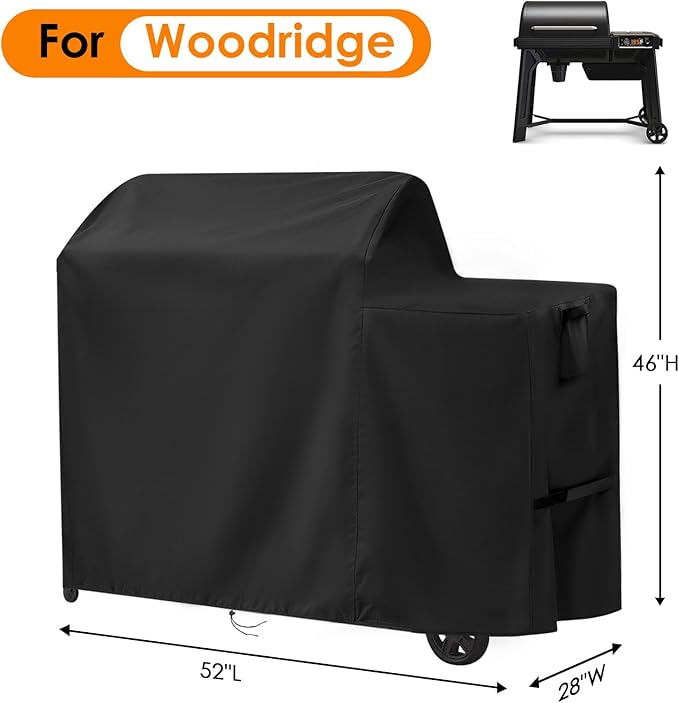 Grill Cover for Traeger Woodridge Electric Wood, 600D Waterproof Cover for Traeger Woodridge Grill, Pellet Smoker Grill Covers Accessory, 52" L x 28" W x 46" H