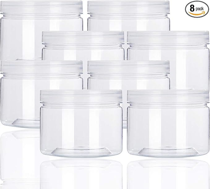 Rocutus 12oz Clear Plastic Storage Jars Containers,8 Pack Refillable Wide-Mouth Plastic Slime Containers for Beauty Products,Kitchen & Household Storage - BPA Free (12 OZ)