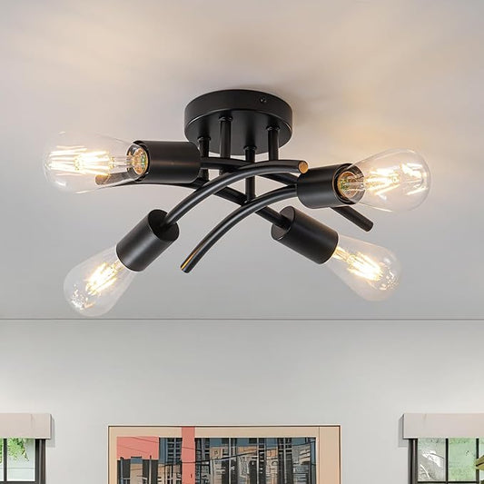 WILON Semi Flush Mount Ceiling Light Fixture, Modern Flush Mount Ceiling Lights, Matte Black 4-Light Sputnik Ceiling Light Fixture with E26 Bulb Base for Hallway Farmhouse Kitchen Bedroom