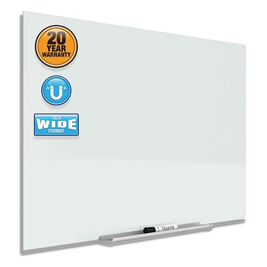 Quartet Glass Whiteboard, Magnetic Dry Erase Board, Wall Mounted Whiteboard for Office, School and Home, 50"W x 28"H, White (G5028IMW)