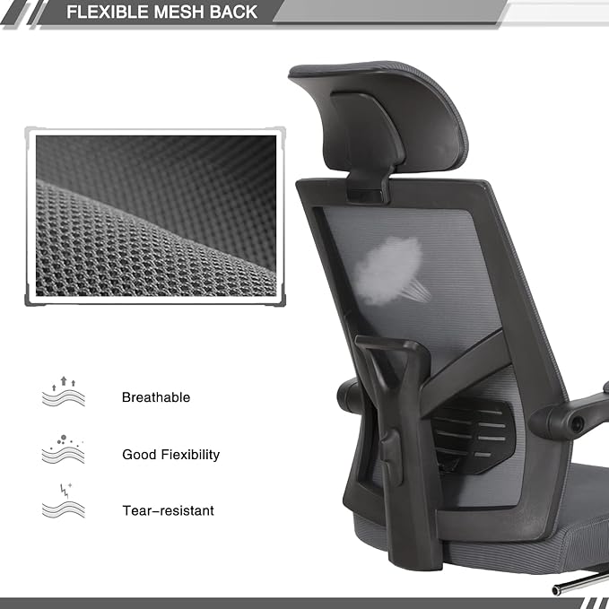 Qulomvs Mesh Ergonomic Office Chair with Footrest Home Office Desk Chair with Headrest and Backrest 90-135 Adjustable Computer Executive Desk Chair with Wheels 360 Swivel Task Chair