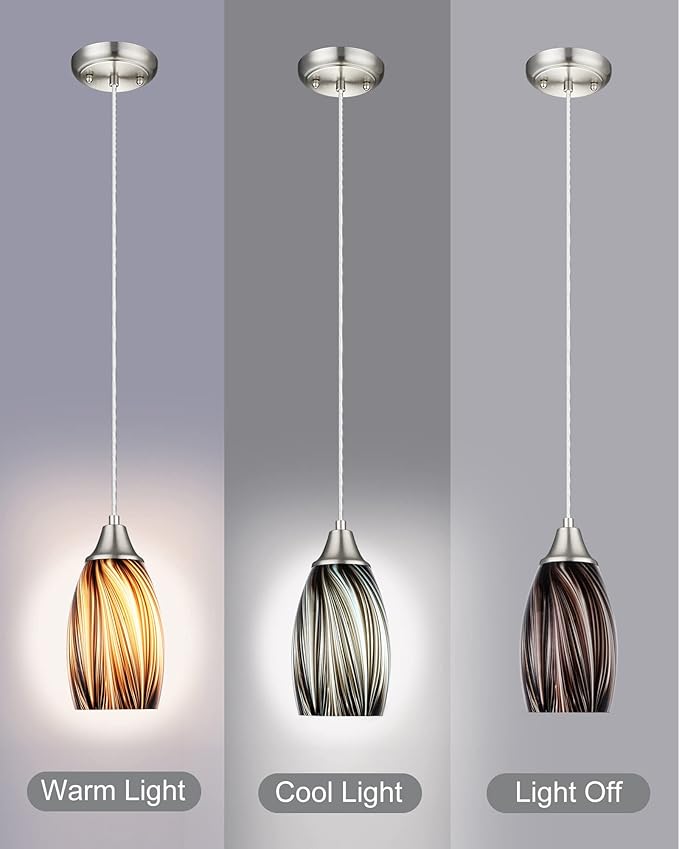 Mini Pendant Lights Kitchen Island,Blown Art Glass Pendant Light Fixtures with Brush Nickel Finish Coffee Brown Hanging Lamp Shade for Kitchen Over Sink,Hallway,Bathroom Dining Room