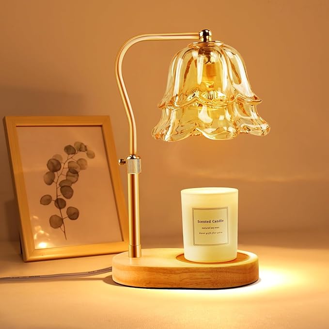 Candle Warmer Lamp with Timer Dimmer: Flower Large Wax Melt Warmer with 2 Bulbs for Scented, Height Adjustable Home Decor House Warming Birthday for Women Mom