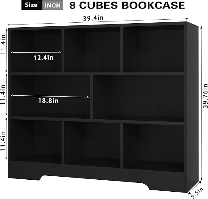 Book Shelf for Kids, 8 Cubes Storage Organizer Montessori Shelf, 3-Tier Wooden Kids Bookcase, Toy Storage Organizer for Children, Black Toddler Bookshelf Cube Shelf for Kid’s Room, Classroom