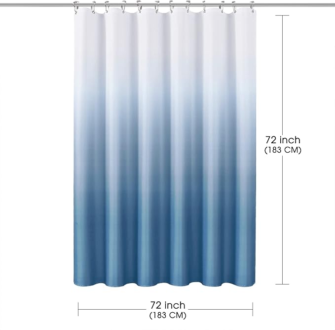 Blue Grey Shower Curtains for Bathroom, Ombre Textured Fabric Shower Curtain Set, Hotel Spa Luxury with 12 Hooks, Machine Washable, Decorative Bathroom Curtain Blue Grey 72 x 72