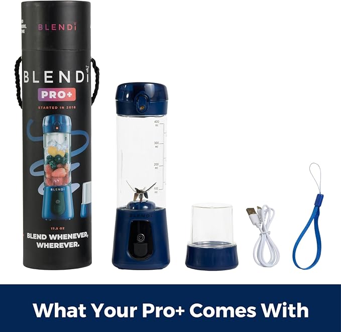 BLENDi Pro+ Portable Blender (17.5oz, Navy Blue) – Powerful 120W Motor, USB-C Rechargeable, Cordless Personal Blender Smoothies & Shakes – BPA-Free, Self-Cleaning, Travel-Friendly