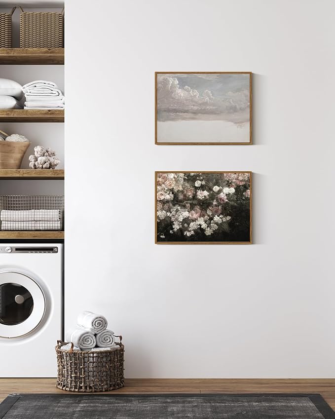 InSimSea Framed Canvas Wall Art Vintage Decor, Home Decor Garden in May Flower Wall Art Aesthetic Rustic Decoration for Bedroom Living Room Bathroom, 12"x16"