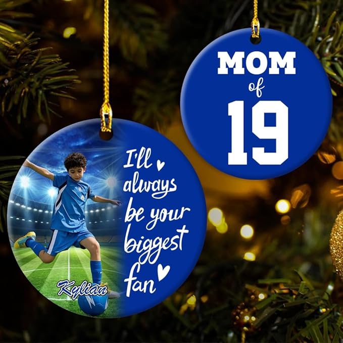 NAZENTI Personalized Family Soccer Christmas Ornament, Custom Girl, Boy Soccer Player Ornament with Name & Number, Soccer Keepsake Men Player Christmas Tree Decoration, Xmas Gifts for Football Lovers