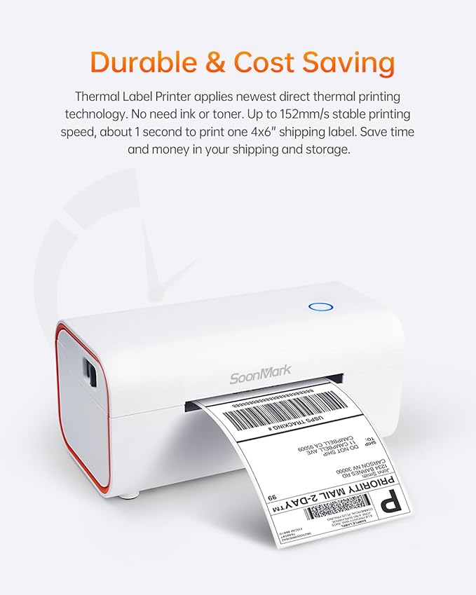 Bluetooth Thermal Label Printer, Wireless 4x6 Shipping Label Printer for Small Business Shipping Packages, Compatible with iPhone, Android, Mac, Windows, Etsy, Ebay, Shopify, USPS (White)