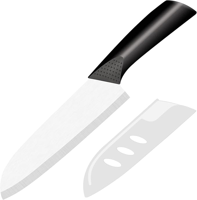 Ceramic Knife - 7 inch Chef's Santoku Knife - Sharp Ceramic Kitchen Knife with Sheath Cover