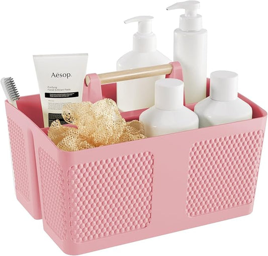 Shower Caddy Portable and Cleaning Caddy Organizer for Bathroom, Kitchen, Toiletries Storage ，Caddy organizer with handle, Rust-Resistant, Durable Material (Pink, 9.36" L×7.73" W×7.24" H)