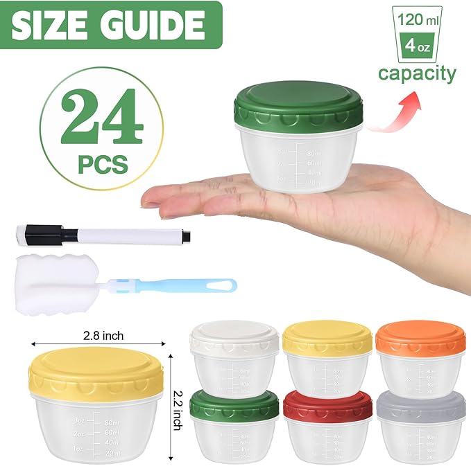 24pcs 4 oz Small Plastic Containers with Lids, Reusable 1/2 Cup Small Food Storage Containers, Leakproof, Microwave Dishwasher Freezer Safe