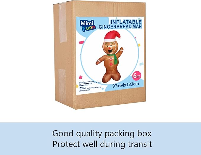 Mimi Funn 6FT Christmas Inflatable Gingerbread Man, Cute Christmas Blow Up Yard Decorations with Build-in LEDs for The Yard, Lawn, Garden