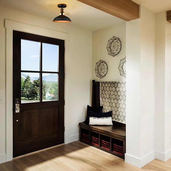 CLAXY Industrial Farmhouse Ceiling Light 1-Light Barn Ceiling Light Fixture Flush Mount for Bedroom Hallway Porch