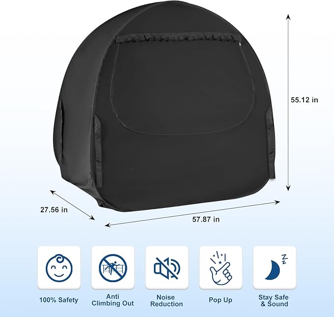 Blackout Baby Sleep Tent Sleep Pod, Pop Up Crib Blackout Cover Canopy for Naps at Home and Traveling, Fits Full Size Crib, Pack n Play, and More with Safe Bottom Design, Blocks 98% Light