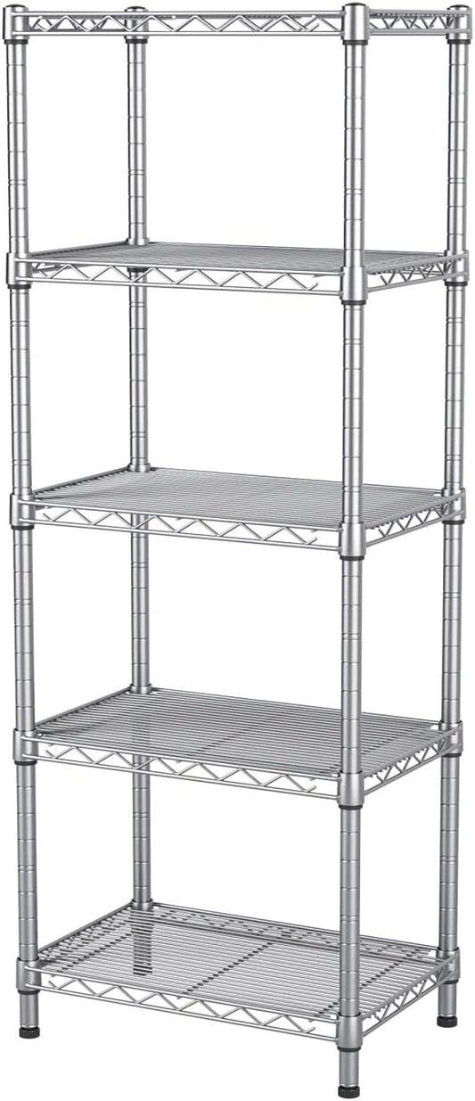 Small 5 tire Shelves Storage Wire Shelving Unit Metal Shelf Adjustable Organizers Storage Shelving for Bathroom Laundry Room Kitchen Pantry10”D x 16”W x 55”H Silver