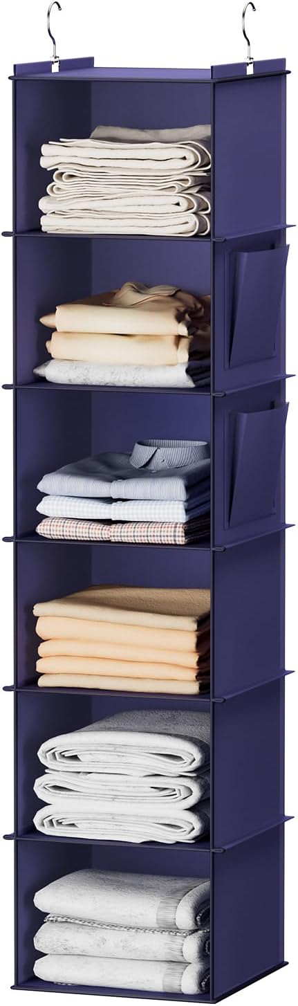 YOUDENOVA Hanging Closet Organizer, 6-Shelf Closet Hanging Storage Shelves, Purple