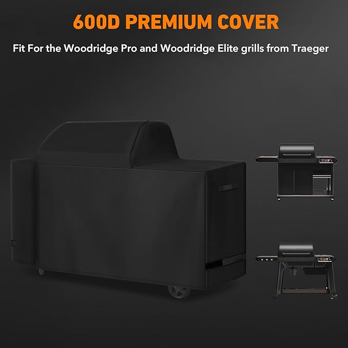 Heavy Duty 600D Polyester Cover Compatible with Traeger Grills BAC776 Woodridge Pro and Woodridge Elite Grills Replacement Covers Full-Length All Weather Grill Accessory